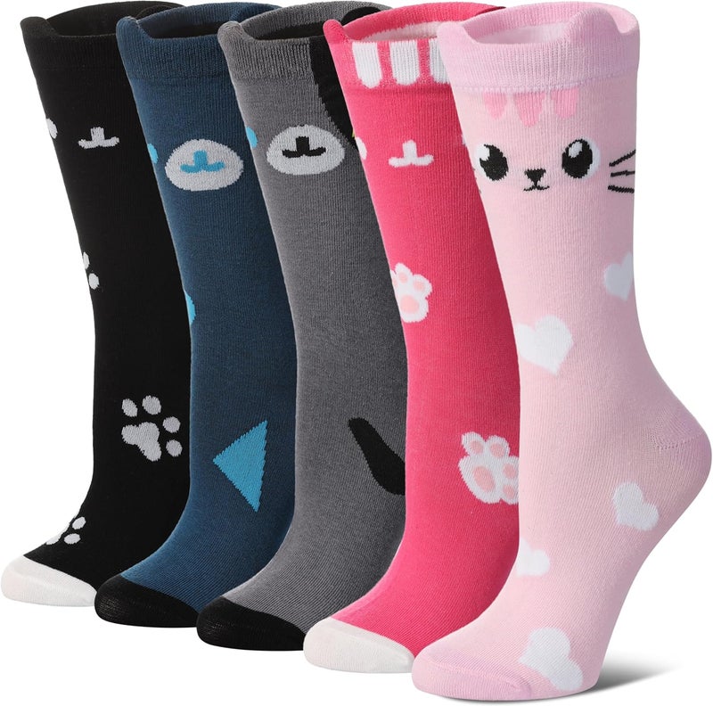 SDBING Womens Cat Socks Cute Gifts Animal Soft Breathable Thin Cotton Casual Crew Socks 5 Pairs - Image 1